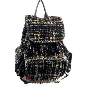 Simone Camille Tweedy Black & White  Plaid Backpack EUC